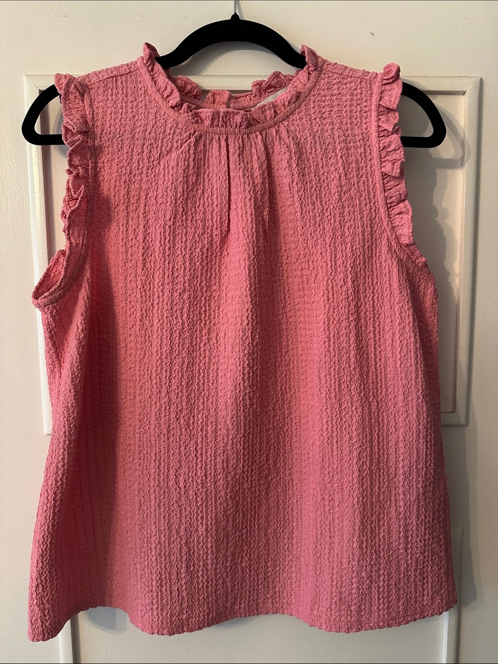 LOFT Pink Textured Ruffle Shell Top